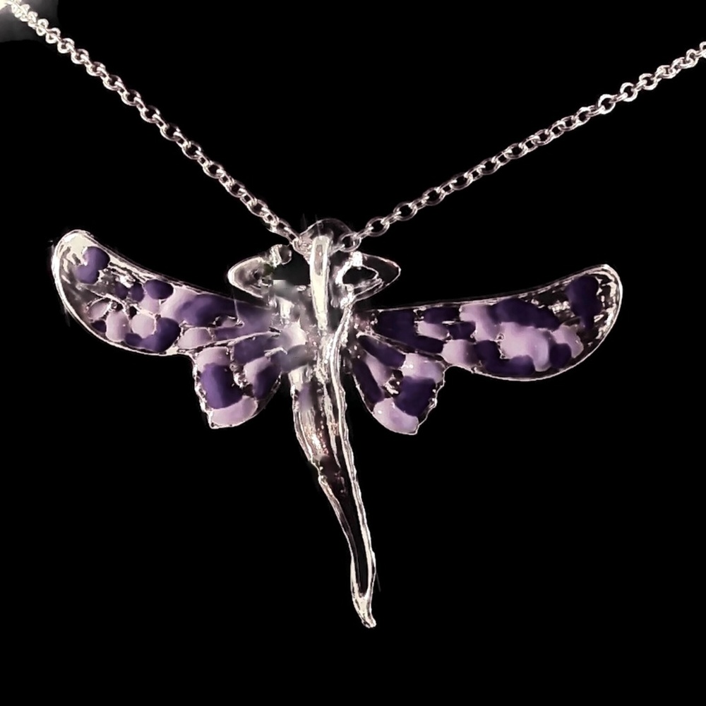 Purple Enamel & Rhinestones Fairy Pendant NWT- - Picture 3 of 3